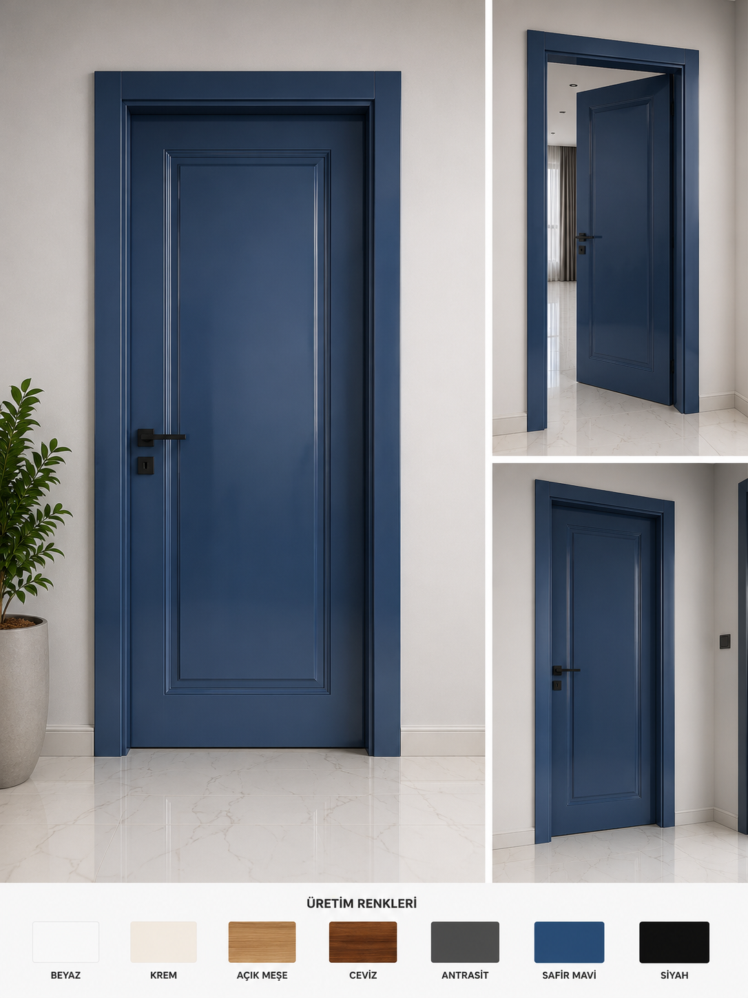 Safir Mavi Tek Panel Kapı