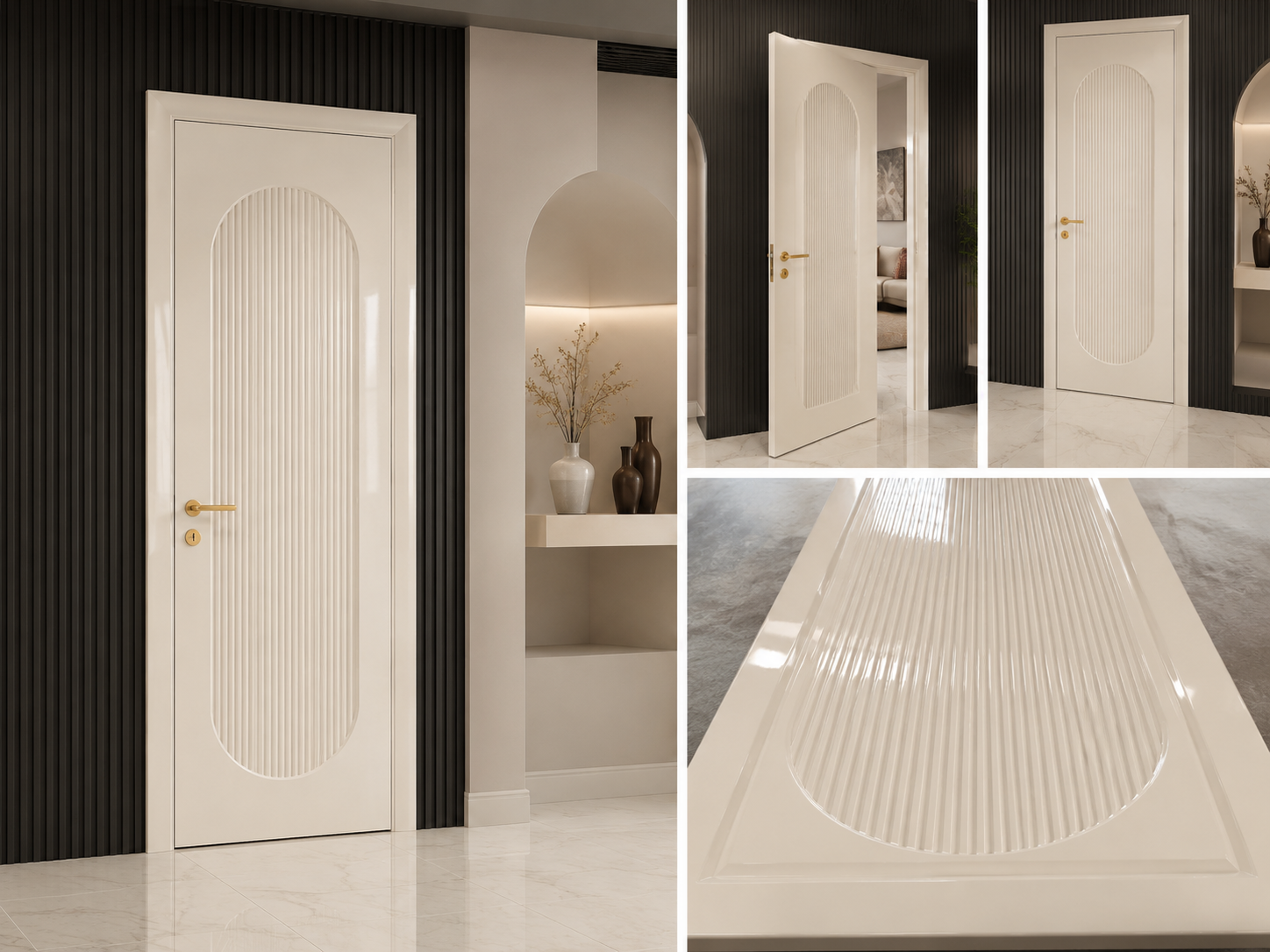 Krem Oval Kabartmalı Kapı