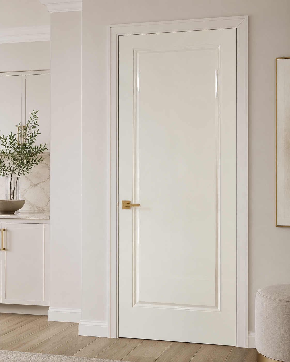 Krem Tek Panel Minimalist Kapı