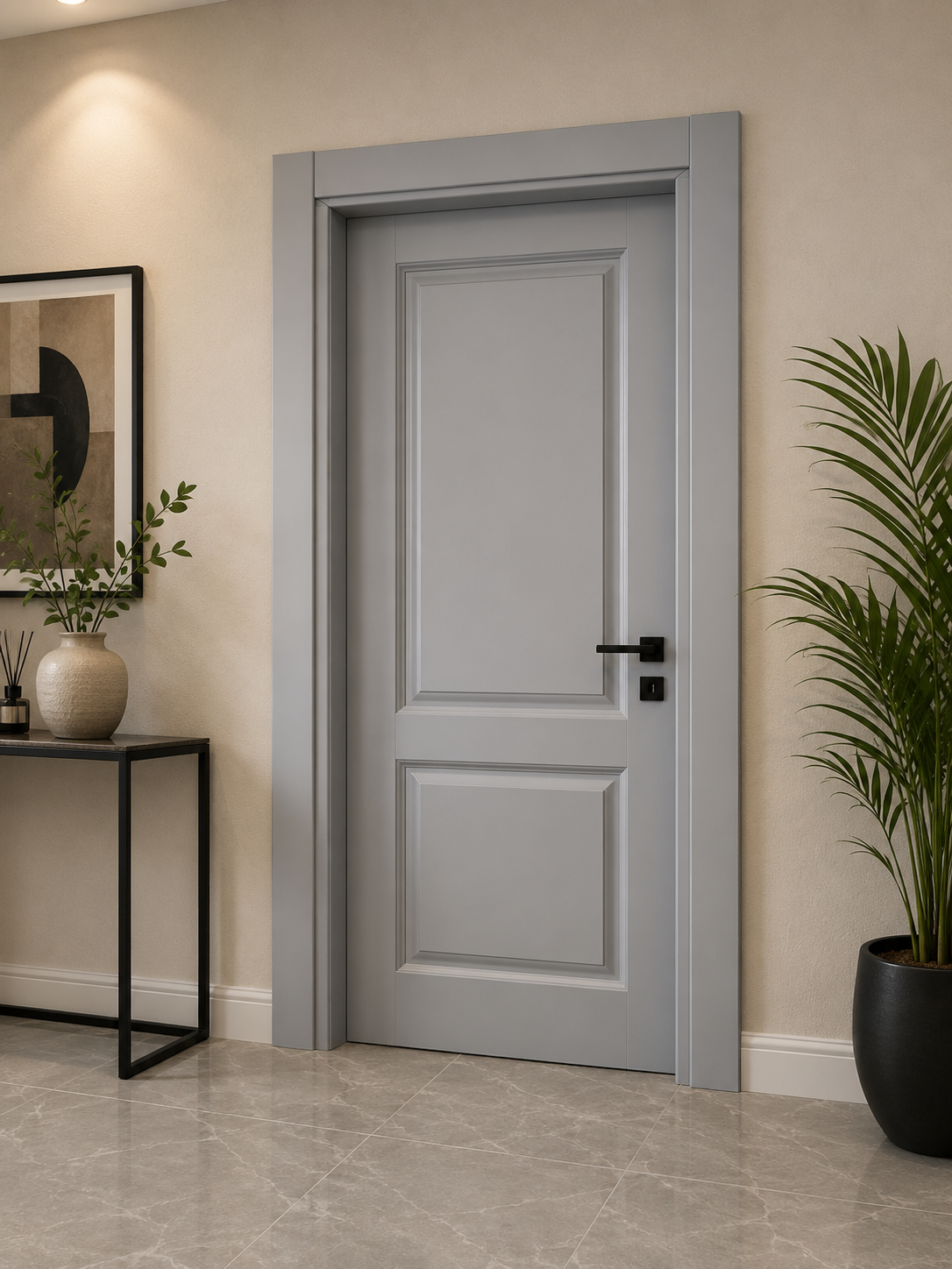 Gri İki Panel Klasik Kapı